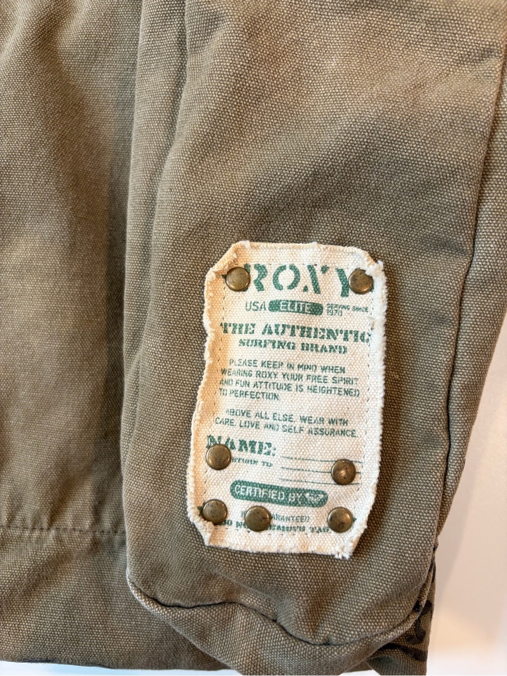 RARE Vintage 2002 Roxy Tote, Olive Green with Velvet Appliqué - Picture 4 of 6